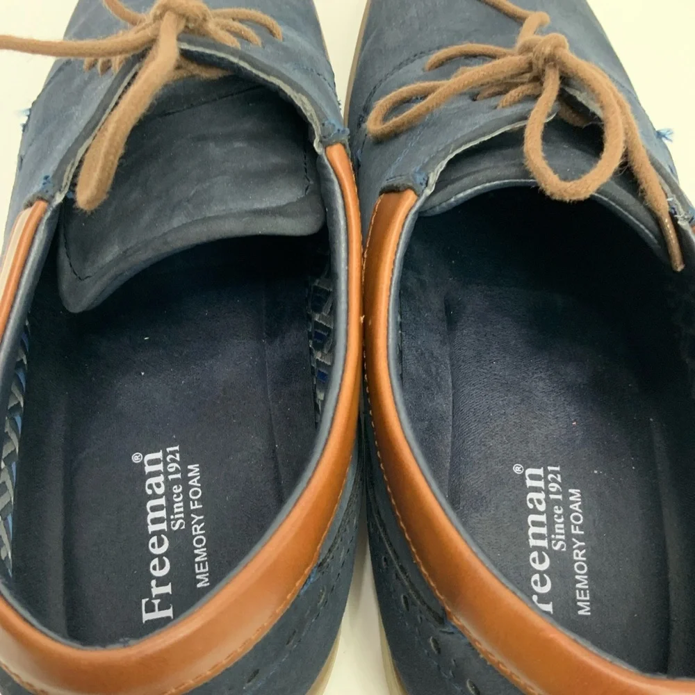 Freeman Sz 13 Dorian Navy Blue Suede Memory Foam Lace Up Oxfords Shoes
